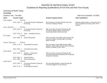 SACS Information by Department - University of North Texas