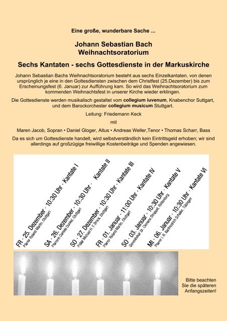 Johann Sebastian Bach Weihnachtsoratorium Sechs Kantaten