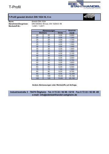 T-Profil - bei Edelstahlhandel Ötigheim GmbH
