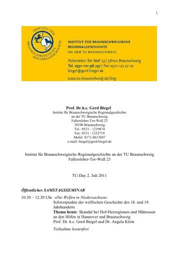 Prof. Dr.h.c. Gerd Biegel Institut für Braunschweigische ... - ZeitOrte