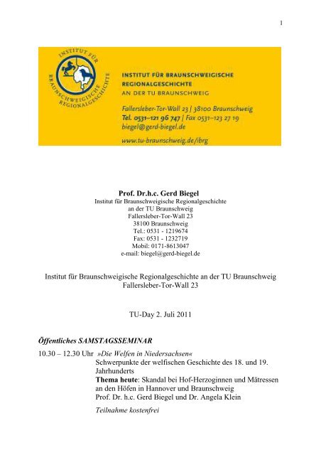 Prof. Dr.h.c. Gerd Biegel Institut für Braunschweigische ... - ZeitOrte