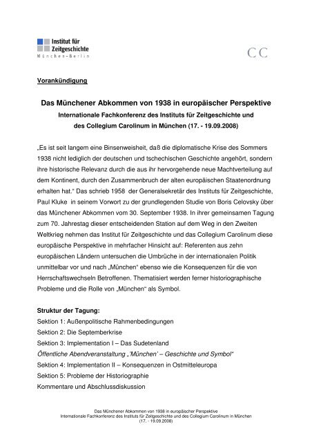 Das Münchener Abkommen von 1938 in europäischer Perspektive