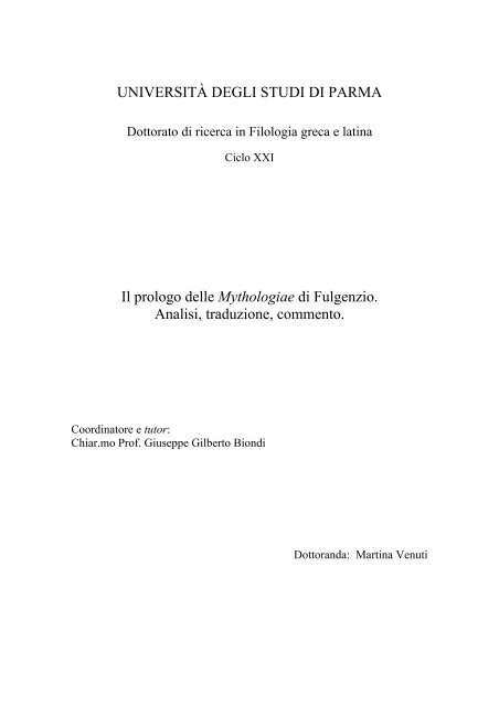 UNIVERSITÀ DEGLI STUDI DI PARMA Il prologo delle Mythologiae ...