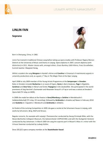 LINLIN FAN Soprano - leuwer artists management