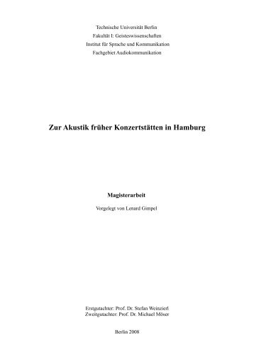 Zur Akustik früher Konzertstätten in Hamburg - Fachgebiet ...