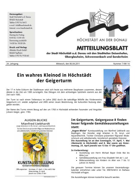 Ein wahres Kleinod in Höchstädt der Geigerturm