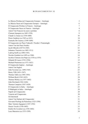 1 La Musica Profana nel Cinquecento Europeo - Antologie 3 La ...