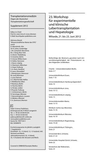 23. Workshop für experimentelle und klinische Lebertransplantation ...