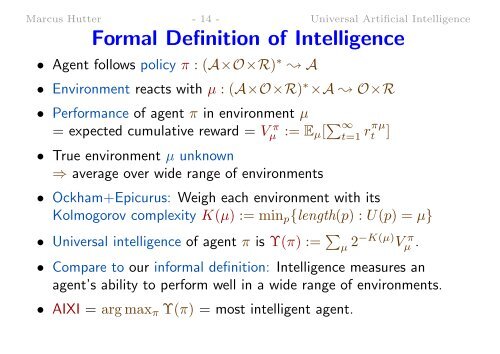 Universal Artificial Intelligence - of Marcus Hutter