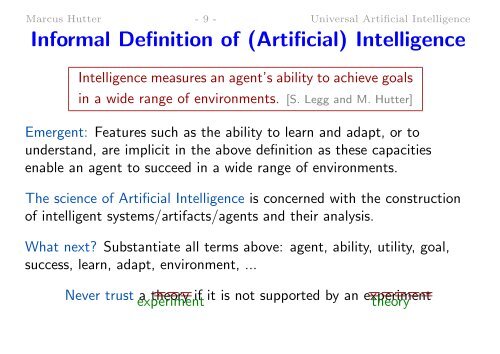 Universal Artificial Intelligence - of Marcus Hutter