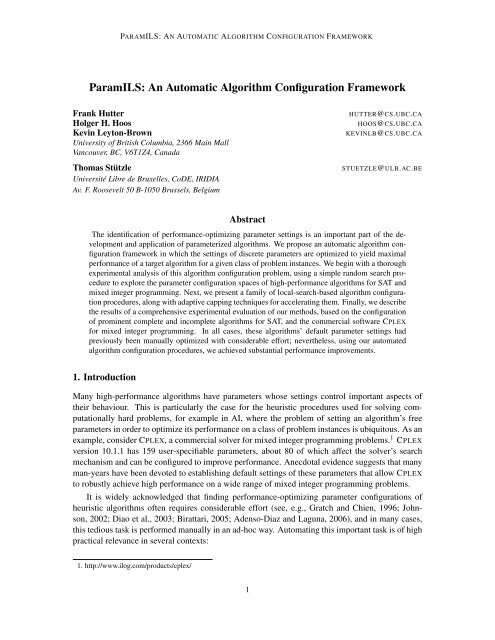 ParamILS: An Automatic Algorithm Configuration Framework - UBC ...