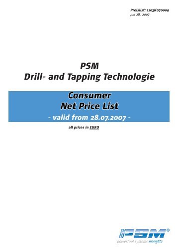 PSM Drill- and Tapping Technologie Consumer Net Price List - valid ...