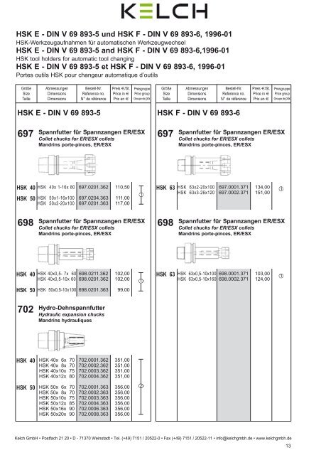 698 Spannfutter für Spannzangen ER/ESX - Kelch GmbH