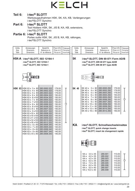 698 Spannfutter für Spannzangen ER/ESX - Kelch GmbH