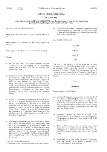 COUNCIL DECISION 2008/616/JHA of 23 June 2008 on ... - EUR-Lex
