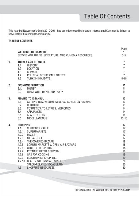 table of contents istanbul international community school