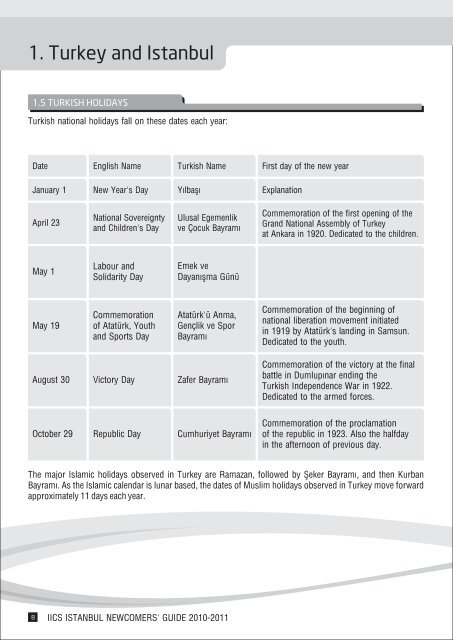 Table Of Contents - Istanbul International Community School