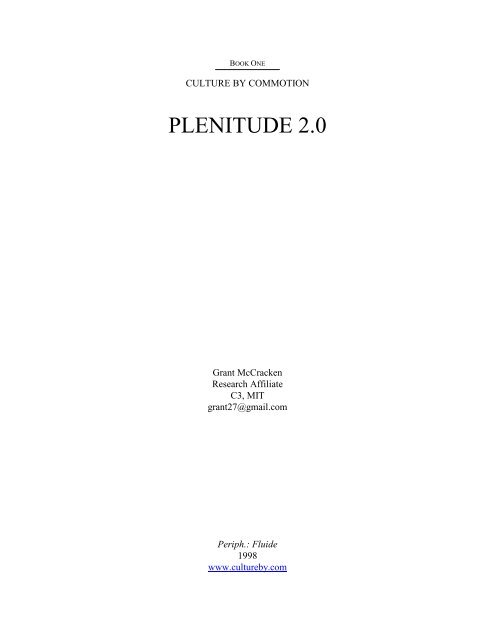 Section 1: Plenitude - Grant McCracken