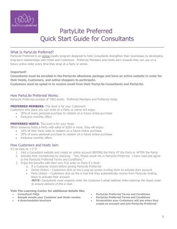Preferred Program Overview - PartyLite Consultant Business Center