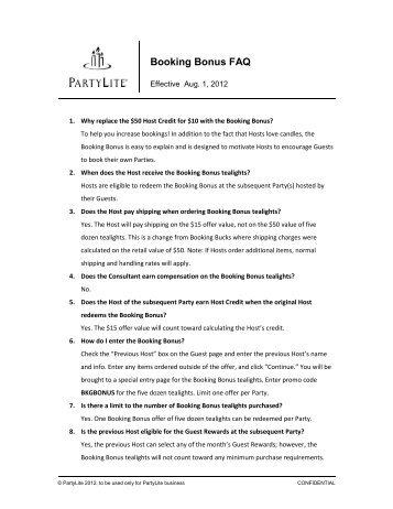 Booking Bonus FAQ - PartyLite Consultant Business Center
