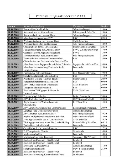 Veranstaltungskalender für 2003