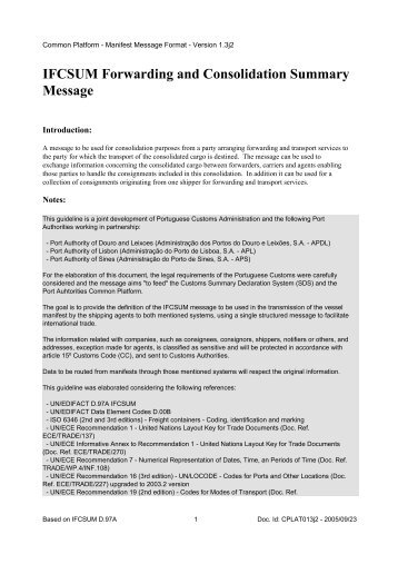 IFCSUM Forwarding and Consolidation Summary Message