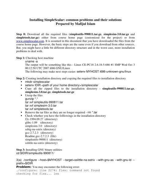 Installing SimpleScalar: common problems and their solutions ...