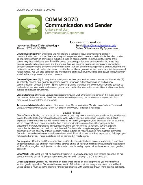 COMM 3070 Communication and Gender - humis.utah.edu ...