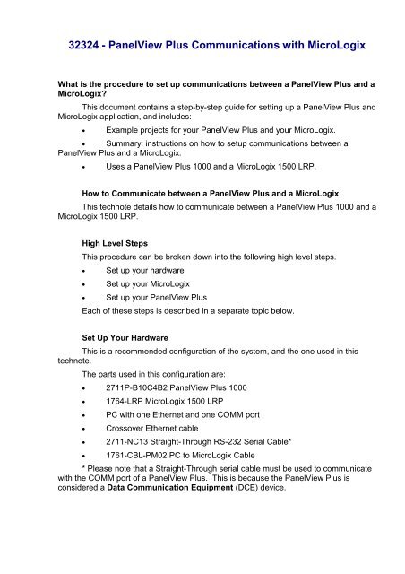 32324 - PanelView Plus Communications with MicroLogix