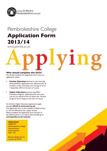 Pembrokeshire College Application Form 2013/14