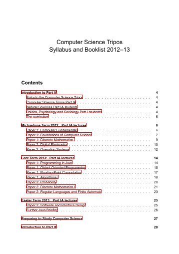 Computer Science Tripos Syllabus and Booklist - The Computer ...