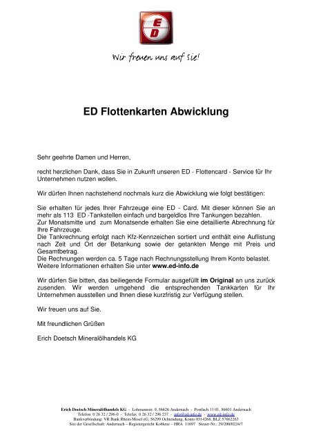 ED Flottenkarten Abwicklung - Erich Doetsch Mineralölhandels KG