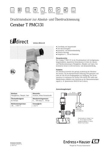 Cerabar T PMC131 - E-direct Shop Endress+Hauser Deutschland