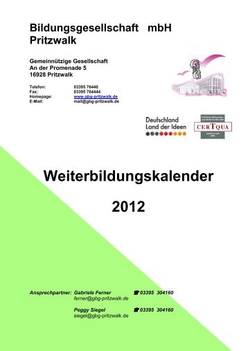 Weiterbildungskalender 2012 - Bildungsgesellschaft mbH Pritzwalk
