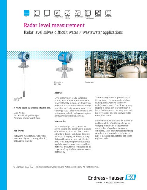 Radar Level Measurement Endress Hauser