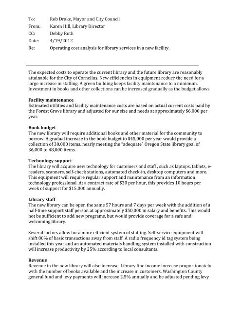Draft Library Operations Budget Memo Cornelius
