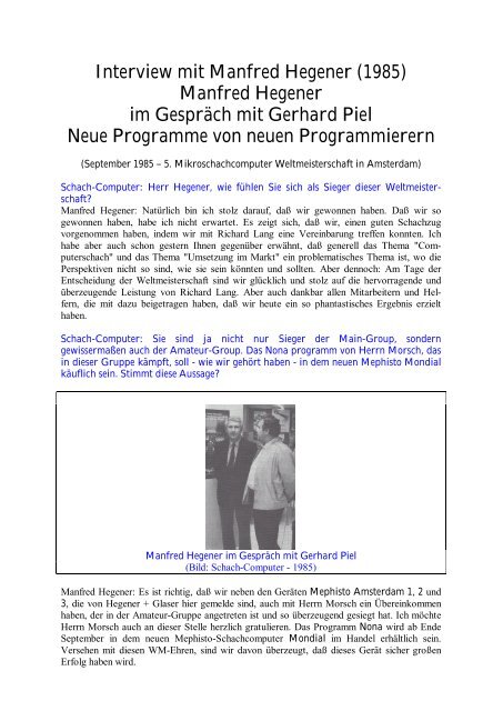 Interview mit Manfred Hegener (1985) Manfred Hegener im ...