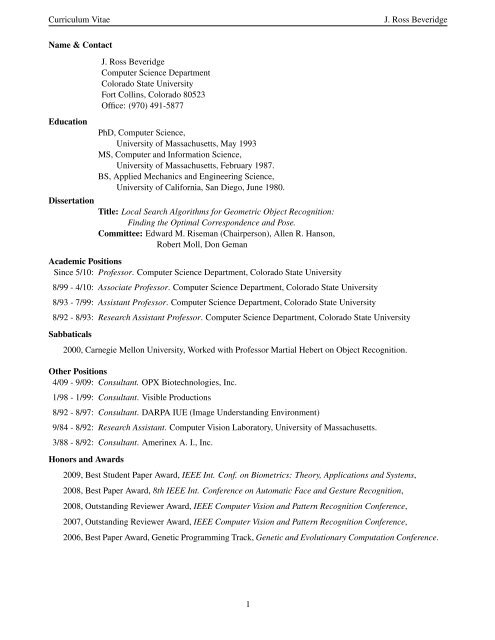 Curriculum Vitae J Ross Beveridge Name Contact Computer - 