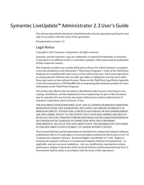 Symantec LiveUpdate™ Administrator 2.3 User's Guide
