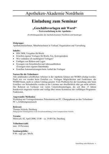 Einladung zum Seminar „Geschäftsvorlagen mit Word“