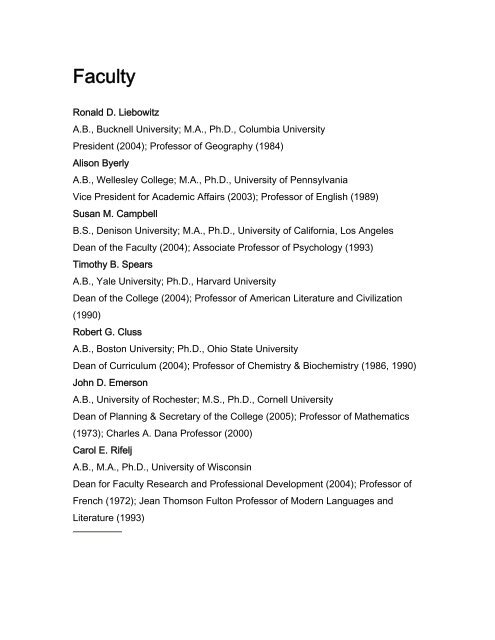 FB05 Faculty - Middlebury College