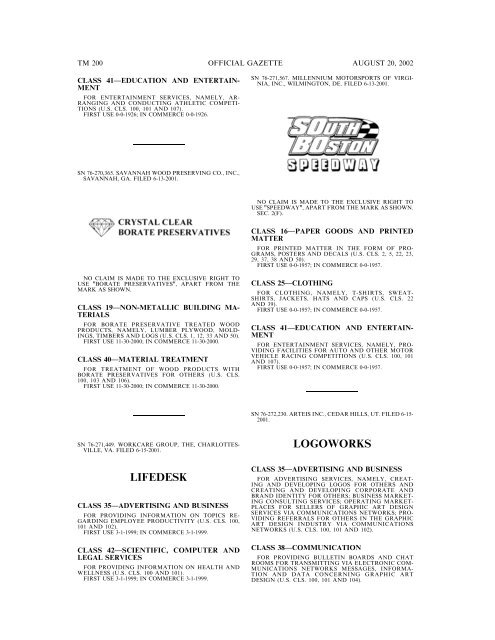 20 August 2002 - U.S. Patent and Trademark Office