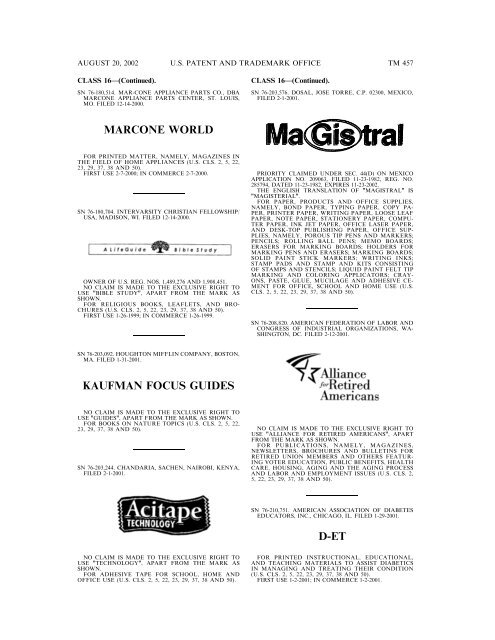 20 August 2002 - U.S. Patent and Trademark Office