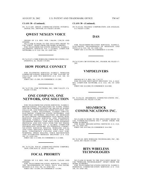 20 August 2002 - U.S. Patent and Trademark Office