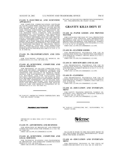 20 August 2002 - U.S. Patent and Trademark Office