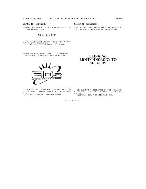 20 August 2002 - U.S. Patent and Trademark Office