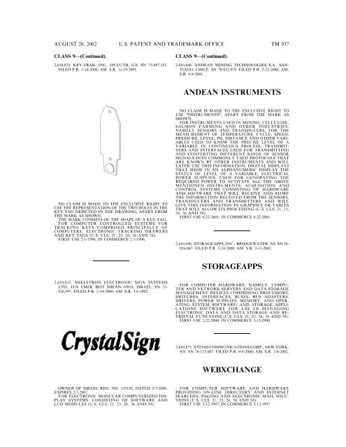 20 August 2002 - U.S. Patent and Trademark Office