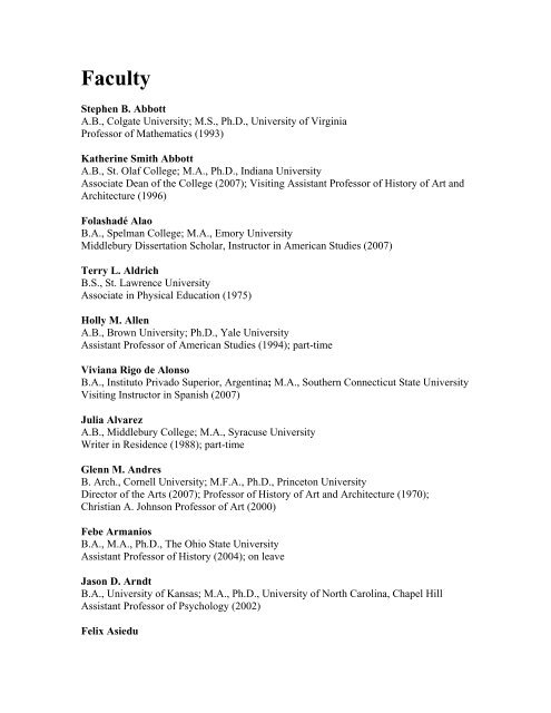 Faculty - Middlebury College