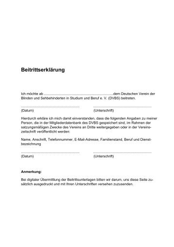 Beitrittserklärung - Deutscher Verein der Blinden und ...