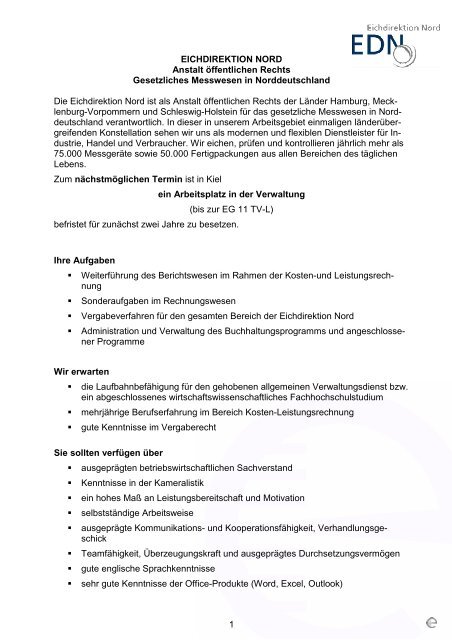 Entwurf Ausschreibung Verwaltung 24.03.2009 - Eichdirektion Nord